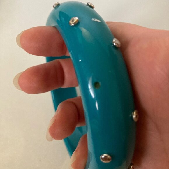 80’s vintage Plastic metal Bangles Bracelet Lot Of 2 Chunky blue silver jewelry - Picture 6 of 9